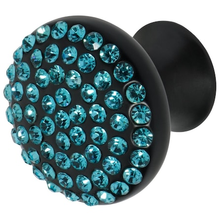 Vivacite Cabinet Knob, 1-1/4 In Dia., Black With Aqua Blue Crystals